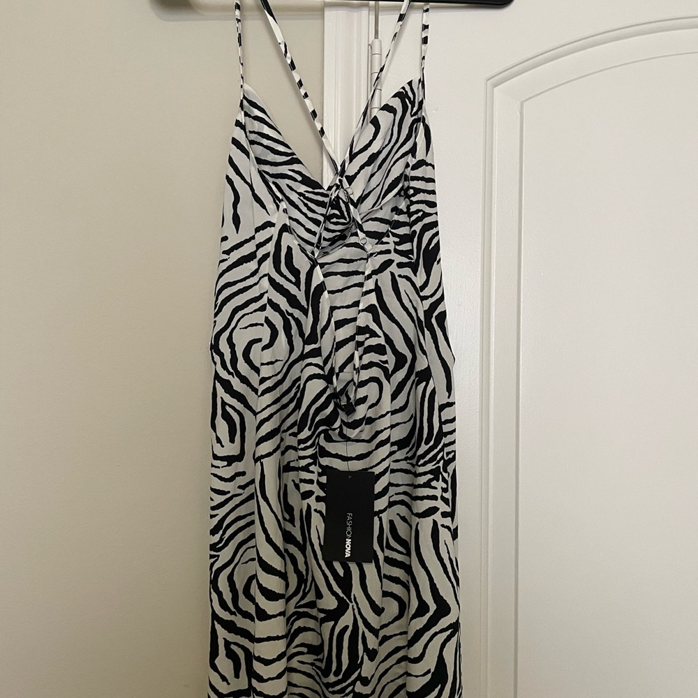 (New) FashionNova Zebra Print Cowl Neck Satin Mini Dress